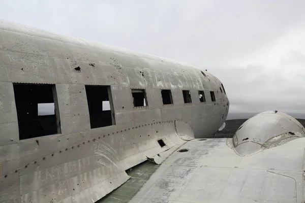 Black White Picture Crashed Airplane Beach Sandur Iceland — Stock Photo, Image