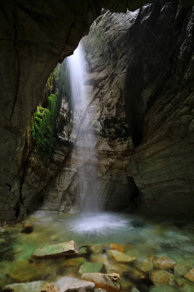 Waterfall Grotto Trollkirka Trollkirka Caves Troll Church Norway — Stock Photo, Image