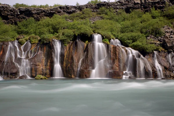 Водоспад Граунфосар Західна Ісландія Водоспад Грюнфоссар Впадає Річку Ісландія — стокове фото