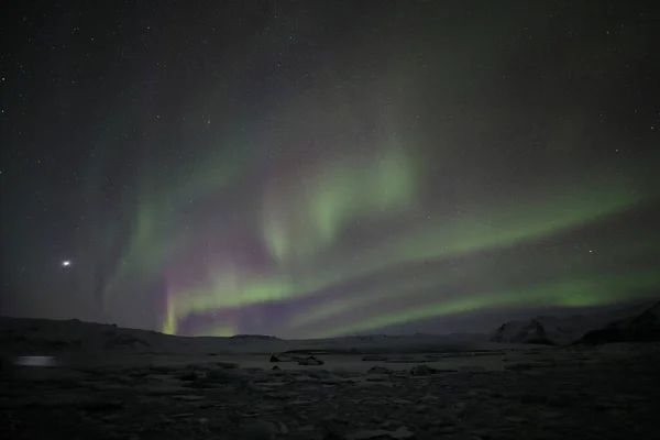 Aurora Borealis Northern Lighs Sopra Joekulsarlon Islanda — Foto Stock