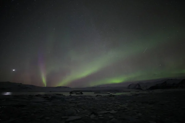 Aurora Borealis Northern Lighs Sopra Joekulsarlon Islanda — Foto Stock