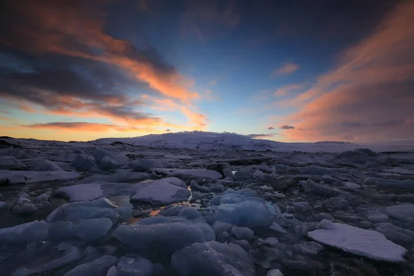Sunset Jokulsarlon Glacier Lake Iceland — стокове фото