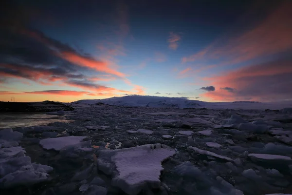 Puesta Sol Lago Glaciar Jokulsarlon Islandia — Foto de Stock