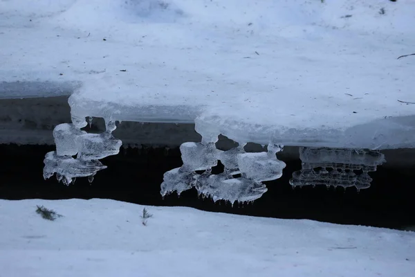 Frozen Ice Formations Winter Stream Saxónia Alemanha — Fotografia de Stock