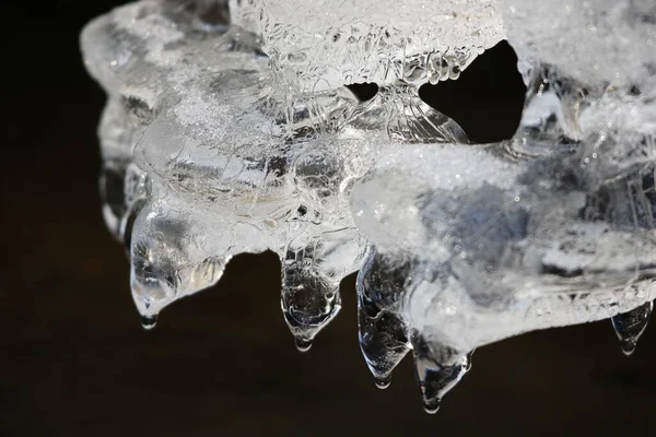 Frozen Ice Formations Winter Stream Saxónia Alemanha — Fotografia de Stock