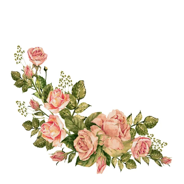 Canto Aquarela Rosas Ilustração Sobre Fundo Branco — Fotografia de Stock