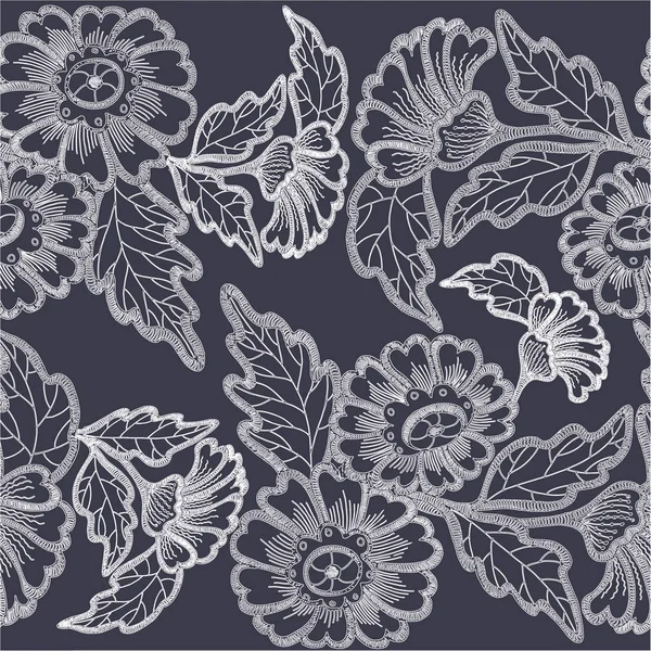 Seamless Pattern Decorative White Flowers Illustration Dark Background — Stock Photo, Image