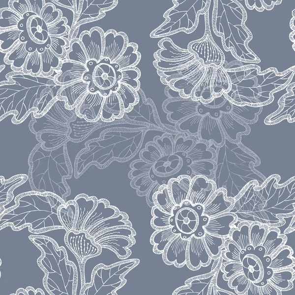 Seamless Pattern White Graphic Flowers Blue Background — Stock Photo, Image
