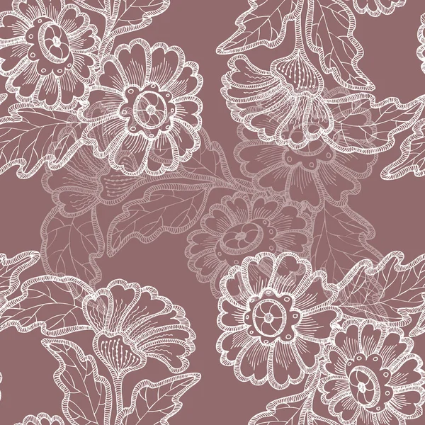 Seamless Pattern White Graphic Flowers Brown Background — Stock Photo, Image