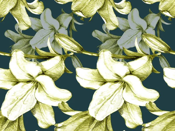 Dekorative Lilie Auf Dunklem Hintergrund Nahtloses Muster — Stockfoto