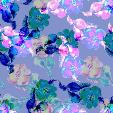 Sarı arka plan üzerinde dikişsiz desen çiçek elemanı. Suluboya illüstrasyon.