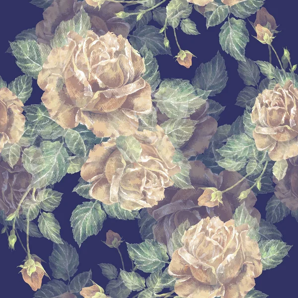 Jemné Růže Černém Pozadí Květinové Bezešvé Vzory — Stock fotografie