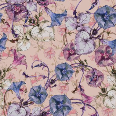 Suluboya çiçekleri pembe arka plan üzerine bağlanır. Çiçek dikişsiz desen.