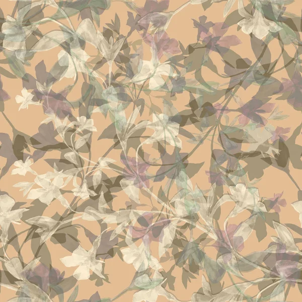 Akvarell Äng Blomma Periwinkle Sömlösa Mönster Blommig Illustration Beige Bakgrund — Stockfoto