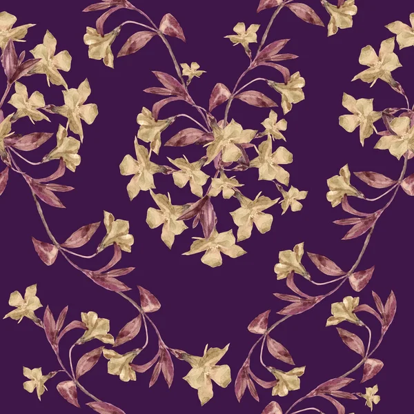 Akvarell Äng Blomma Periwinkle Sömlösa Mönster Blommig Illustration Vinröd Bakgrund — Stockfoto