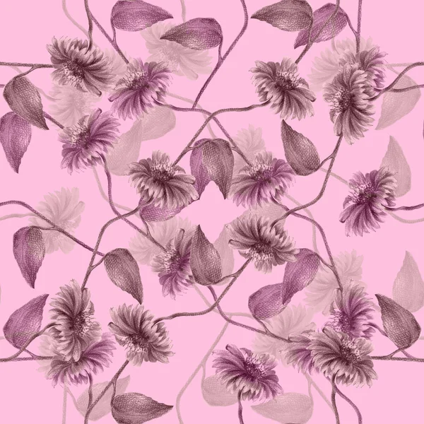 Girassóis Monocromáticos Sobre Fundo Rosa Padrão Sem Costura Floral Para — Fotografia de Stock