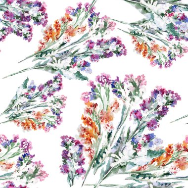 Beyaz arka planda suluboya çayırlar. Kumaş için kusursuz desen.