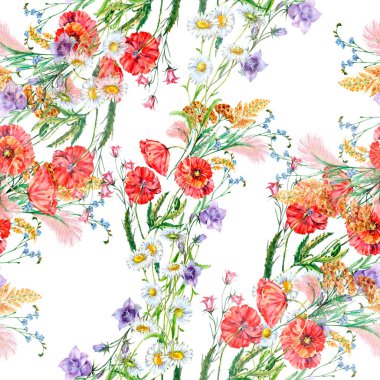 Beyaz arka planda kusursuz suluboya çiçekleri. Dekorasyon ve tasarım için güzel bir desen. Moda baskısı. Tasarım için zarif desen.