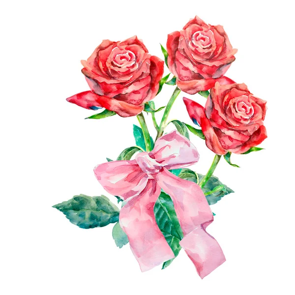 Rosas Buquê Jardim Watercolor Pintado Mão Ilustração Flores Com Arco — Fotografia de Stock