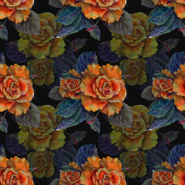 Aquarell Nahtloser Rosenstrauß Auf Dunklem Hintergrund Schöne Muster Für Dekoration — Stockfoto