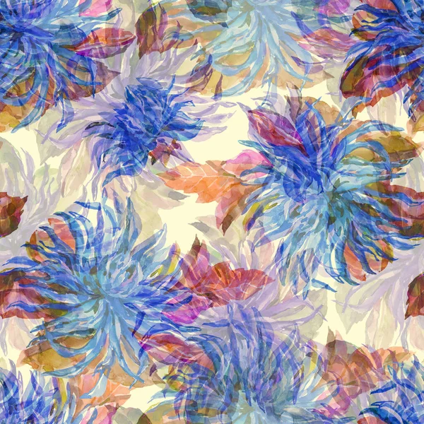 Krema arka planında suluboya yıldız çiçeği. Kumaş için çiçeksiz desen.