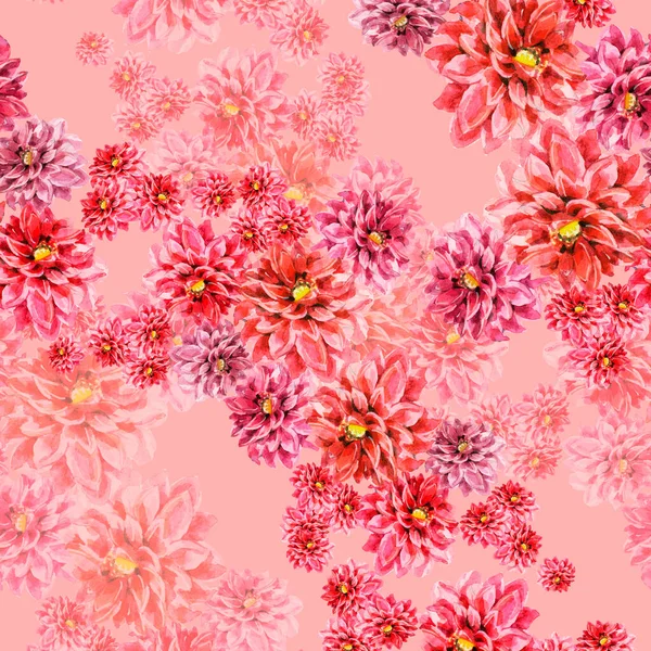 Aquarell Nahtlosen Musterstrauß Von Roten Dahlien Schöne Muster Für Dekoration — Stockfoto