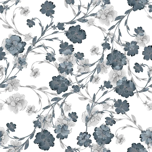 Meadow Flowers Painting Watercolor Seamless Pattern White Background — Stock Photo, Image