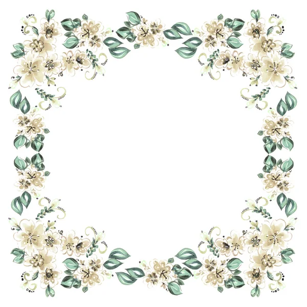 Aquarel Schilderen Van Blad Bloemen Illustratiehoek Witte Achtergrond — Stockfoto