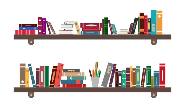 Kitaplı Raflar Kütüphane Kitaplıkta Okulda Odada Kitapçıda Eğitim Geçmişi Eğitim — Stok Vektör