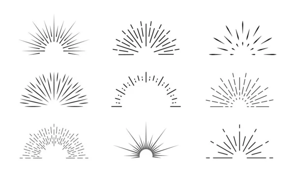 Sunburst Icon Sun Burst Lines Retro Logo Half Circle Radial — Stock Vector