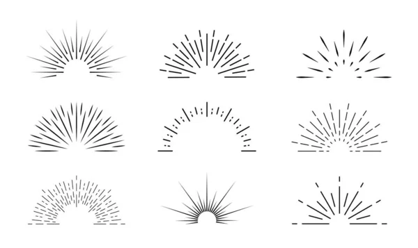 Zonnestraal Icoon Zon Barstte Van Lijnen Retro Logo Van Halve — Stockvector