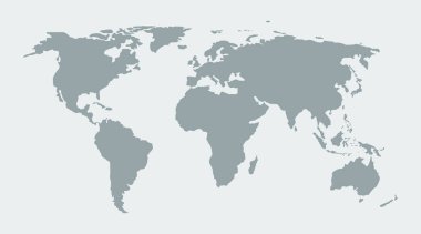 Dünya haritası. Yeryüzündeki gri toprak. Avrupa, Asya, Afrika, Amerika ve Avustralya ile küresel bir geçmişi var. Siyaset, seyahat, iş hedefleri için kıtaları olan Atlas. Haritadaki ülke. Uluslararası bir ikon. Vektör