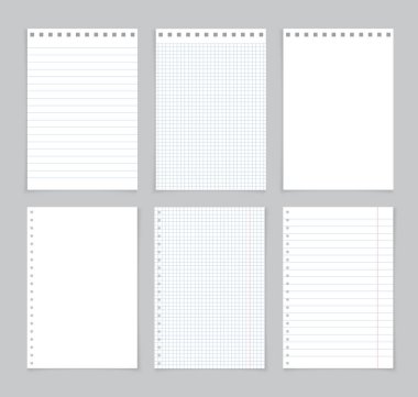 Defter kağıdı. Okul notları için sayfa, sayfa. Eğitim geçmişi var. Ev ödevi için satır ve şebeke. Teknik kolej ve ofis için not kağıdı. Mavi çizgileri olan beyaz kare desen. Vektör.
