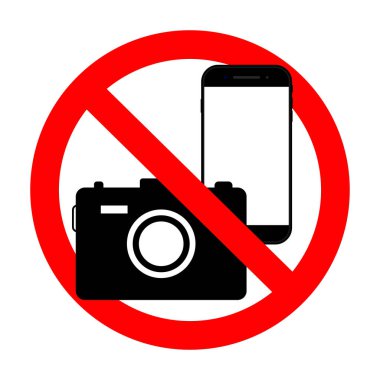 Telefon yasak işareti. Fotoğrafçılık yasaktır. Kamera ve cep telefonlu fotoğraf yasağı simgesi. Cep telefonunun sembolünü kullanma, akıllı telefonu ara, video çek. Telefonu kapatma konusunda uyarı alanı. Dilsiz logosu. Vektör.