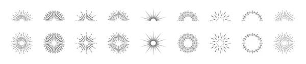 Zonnestraallijnen Cirkel Halve Cirkel Van Gebarsten Zon Vonken Stralen Van — Stockvector