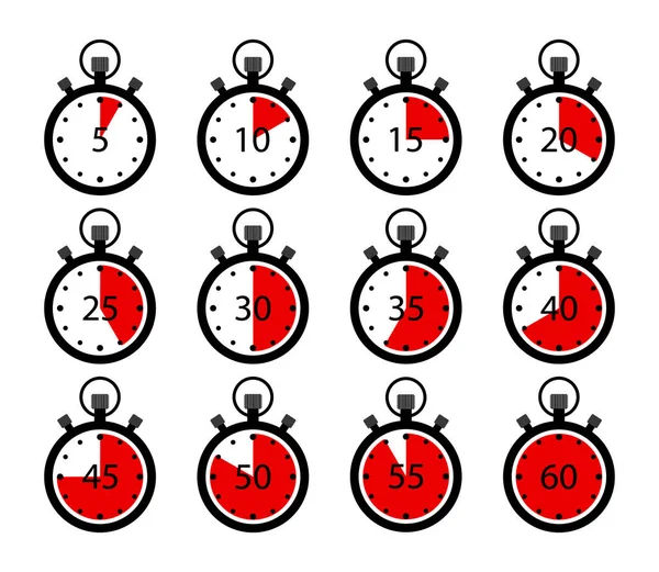 Iconos Cronómetro Temporizador Reloj Con Parada Conjunto Cronómetro Cuenta Atrás — Vector de stock