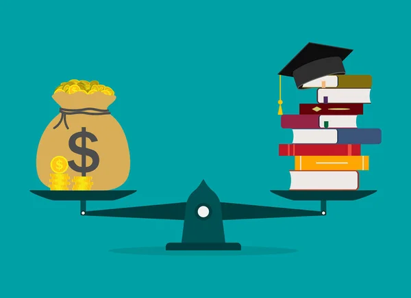用于教育的资金 大学和投资于学校的费用 学生奖学金 金融贷款 高校债务 单身汉文凭的堆积如山 重视学费概念 — 图库矢量图片