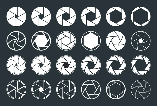 Cámara Con Apertura Lente Iconos Del Obturador Enfoque Diafragma Para — Archivo Imágenes Vectoriales