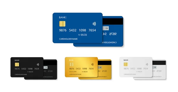 Crédito Cartão Cartão Débito Bancário Plástico Modelo Frente Com Chip — Vetor de Stock