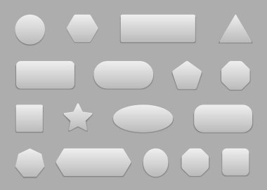 Düğme kare. Ağ için beyaz 3D rozet. Uygulama için yuvarlak, dikdörtgen çıkartma. Banner ve ui için gölgesi olan boş bir şekil. Gri arkaplanda modern tasarım simgesi izole edildi. Uygulama için ögeleri ayarla. Vektör