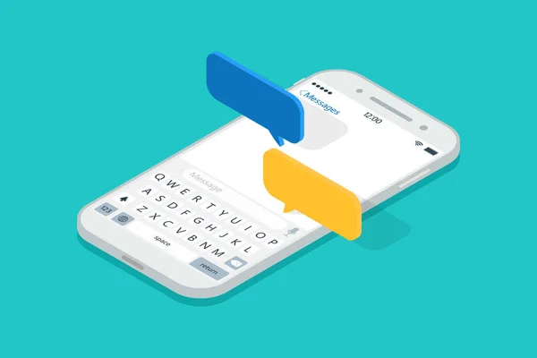 Smartphone Isométrique Avec Messages Chat Poussez Sms Dans Téléphone Portable — Image vectorielle