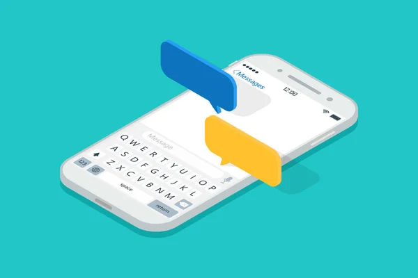 Smartphone Isométrico Con Mensajes Chat Empuje Sms Teléfono Celular Notificación — Archivo Imágenes Vectoriales