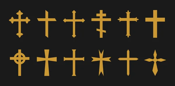 Χρυσός Σταυρός Χριστιανοί Καθολικοί Ελληνικοί Σταυροί Εικόνες Του Σταυρού Γοτθικό — Διανυσματικό Αρχείο