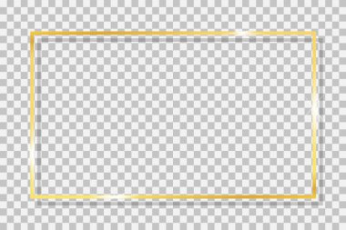 Altın çerçeve. Altın kenarlı bir meydan. Noel için çerçeve, lüks pankart, doğum günü ve düğün. Bordalayıcı ile dikdörtgen, parlak ve parlak. Büyü ve kutlama için modern arka plan. Vektör.