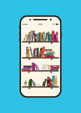 İnternetteki kitap kütüphanesi. Mobil Ebook. Kitaplıkta eğitim için elektronik kitapçı. Tablete uygulama, bilgi almak ve çalışmak için akıllı telefon. Okuyucular için akıllı teknolojiyle okul kazancı. Vektör