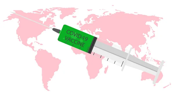 Vacina Contra Coronacoronavírus Seringa Mapa Mundo Para Injeção Vacinação Covid — Vetor de Stock