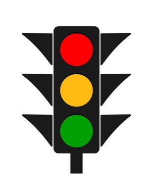 Trafik lambası. Trafik lambası simgesi. Yoldaki güvenlik için kırmızı, sarı ve yeşil sinyaller. Dur ya da git. Uyarı için sokak lambaları. Yönetmelik için yaya geçidi işareti. Kesişen yol için ekipman. Vektör.