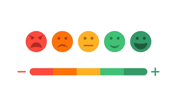 Feedback Livello Soddisfazione Del Cliente Indagine Con Emoji Scala Icone — Vettoriale Stock