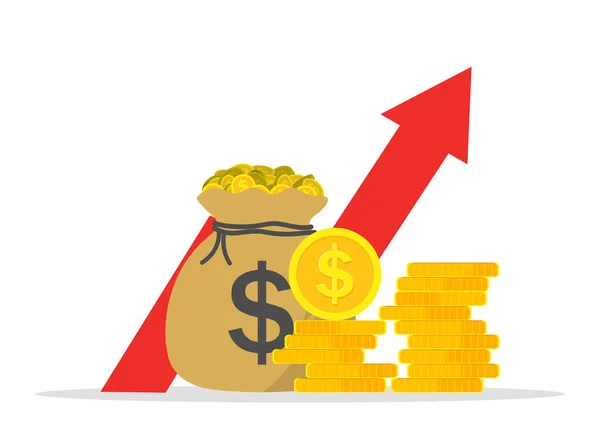 Dinheiro Alto Crescimento Das Receitas Arrow Show Diagrama Aumentar Renda — Vetor de Stock