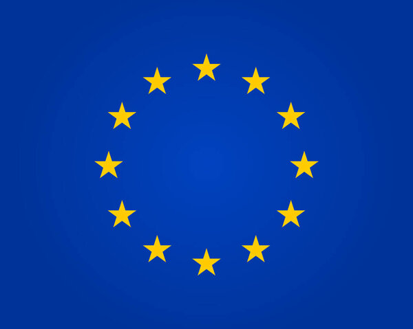 Flag eu. European union. Symbol of europe. Stars in round. Circle icon for schengen. Euro ring of community. Sign of parliament, standards and council of europa. Blue banner with yellow stars. Vector.